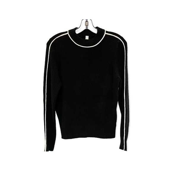Athleta XS Transit Black White Contrast Mock Neck Merino Wool Blend Sweater - Picture 2 of 6
